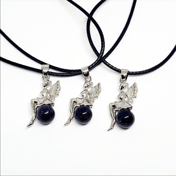 Necklace Blue Sand stoneย Fairy pendant on leather PlusโIpsyโbag - Picture 1 of 5
